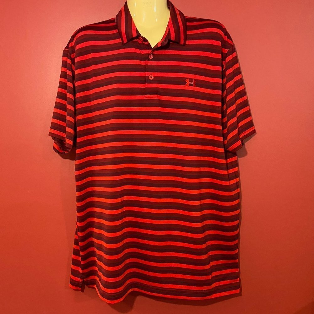 Under Armour Men's Red Striped HeatGear Polo Shirt - Size XL